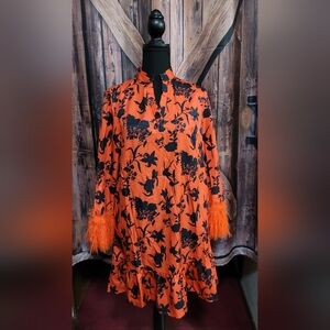 Floral Print Fuzzy Cuff Dress